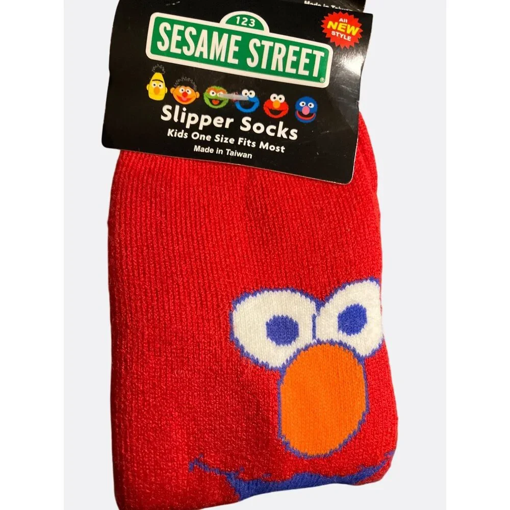 Sesame Street Kids Slipper Socks With Gripper Sole One Size Red Elmo Print